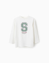 Carregar imagem no visualizador da galeria, T-shirt de Manga Comprida em Algodão para Menino 'Scotland', Branco Zippy