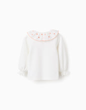 Carregar imagem no visualizador da galeria, T-shirt com Folhos e Bordados de Flores para Bebé Menina, Branco/Coral Zippy