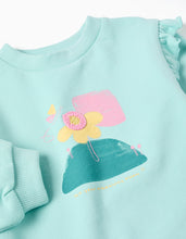 Carregar imagem no visualizador da galeria, Sweat de algodão com estampado floral e folhos para bebé menina, azul