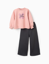 Carregar imagem no visualizador da galeria, Sweat + Calças Cardadas para Menina 'Trevo', Rosa/Cinza Zippy