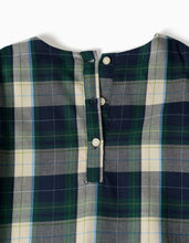 Carregar imagem no visualizador da galeria, Vestido de algodão xadrez com plissado B&amp;S para menina, azul/verde/bege
