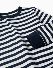 Carregar imagem no visualizador da galeria, T-shirt de manga comprida às riscas para menino, azul-marinho/branco
