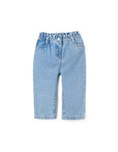 Carregar imagem no visualizador da galeria, Calças de ganga wide leg com cintura paperbag para bebé menina, azul-claro
