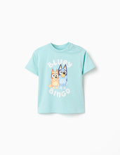 Carregar imagem no visualizador da galeria, T-shirt de algodão com estampado Bluey e Bingo para bebé e criança, azul
