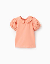 Carregar imagem no visualizador da galeria, T-shirt de algodão com flores bordadas para bebé menina, laranja-salmão
