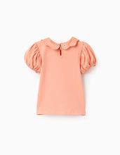 Carregar imagem no visualizador da galeria, T-shirt de algodão com flores bordadas para bebé menina, laranja-salmão
