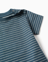 Carregar imagem no visualizador da galeria, T-shirt de algodão com riscas em jacquard para bebé menino, azul/bege
