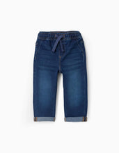 Carregar imagem no visualizador da galeria, Calças de ganga slim fit com cordão para bebé menino, azul-escuro
