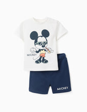 Carregar imagem no visualizador da galeria, Conjunto T-shirt e calções com um estampado Mickey para bebé menino, branco/azul
