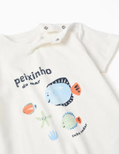 Carregar imagem no visualizador da galeria, Conjunto estampado de peixes + calções para bebé menino, branco/verde
