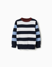 Carregar imagem no visualizador da galeria, Camisola de malha às riscas para menino, branco/castanho/azul
