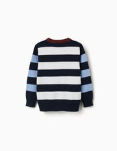 Carregar imagem no visualizador da galeria, Camisola de malha às riscas para menino, branco/castanho/azul
