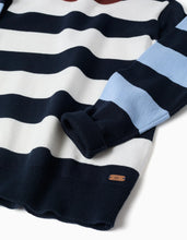 Carregar imagem no visualizador da galeria, Camisola de malha às riscas para menino, branco/castanho/azul
