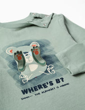 Carregar imagem no visualizador da galeria, T-shirt de manga comprida com urso estampado para bebé menino, verde-claro
