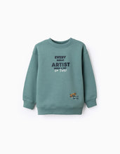 Carregar imagem no visualizador da galeria, Sweat cardada com estampado em relevo para menino, azul-esverdeado
