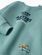 Carregar imagem no visualizador da galeria, Sweat cardada com estampado em relevo para menino, azul-esverdeado
