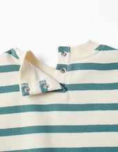 Carregar imagem no visualizador da galeria, Sweat cardada às riscas para bebé menino, branco/azul-esverdeado

