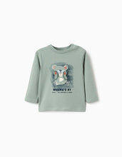 Carregar imagem no visualizador da galeria, T-shirt de manga comprida com urso estampado para bebé menino, verde-claro

