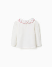 Carregar imagem no visualizador da galeria, T-shirt de manga comprida com bordado rosa para bebé menina, branco
