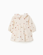 Carregar imagem no visualizador da galeria, Vestido de manga comprida de algodão com flores para bebé menina, branco
