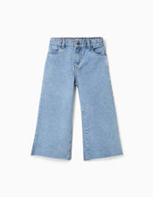 Carregar imagem no visualizador da galeria, Calças de ganga wide leg com bainhas desfiadas para menina, azul-claro
