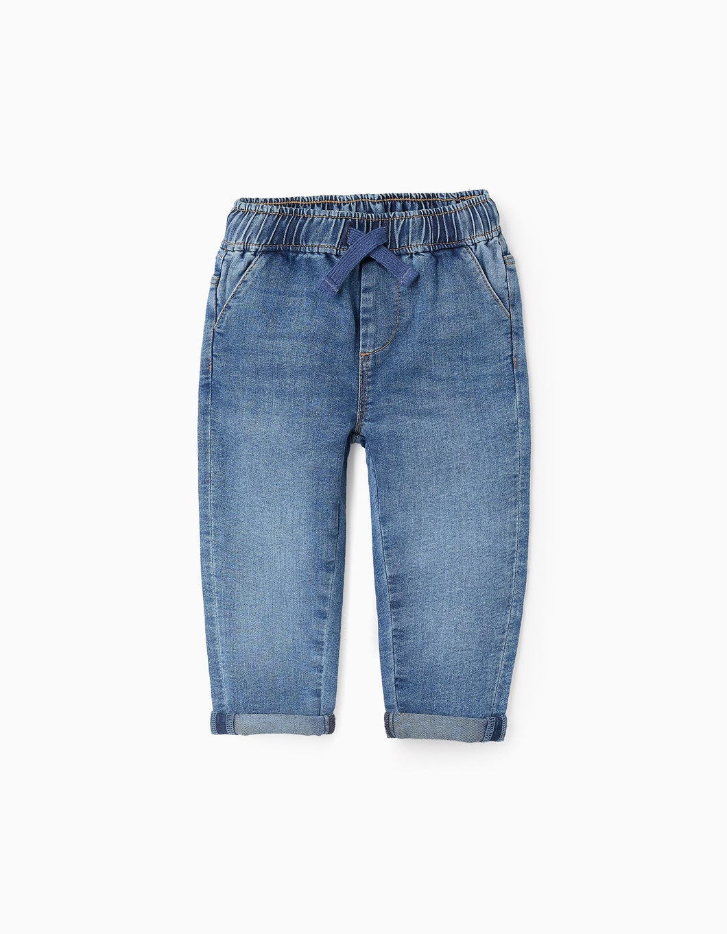 Calças de Ganga com Cordão 'Comfort Denim' para Bebé Menino, Azul Zippy