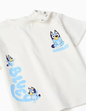 Carregar imagem no visualizador da galeria, T-shirt + calções de algodão Bluey para bebé e criança, branco/azul
