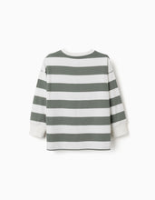 Carregar imagem no visualizador da galeria, T-shirt de manga comprida com riscas para menino, branco e verde
