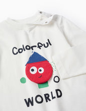 Carregar imagem no visualizador da galeria, T-shirt de Manga Comprida em Algodão para Bebé Menino &#39;World&#39;, Branco Zippy
