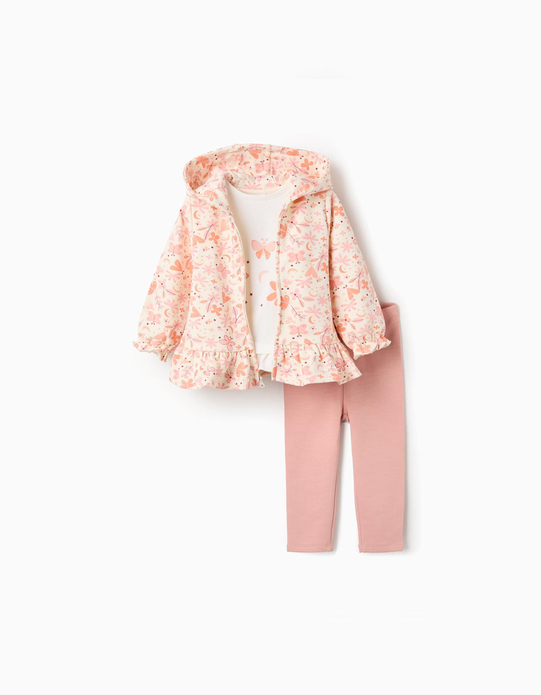 Conjunto de 3 Peças com Borboletas, Branco/Rosa Zippy