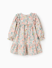 Carregar imagem no visualizador da galeria, Vestido de Sarja com Motivo Floral Colorido para Bebé Menina, Bege Zippy
