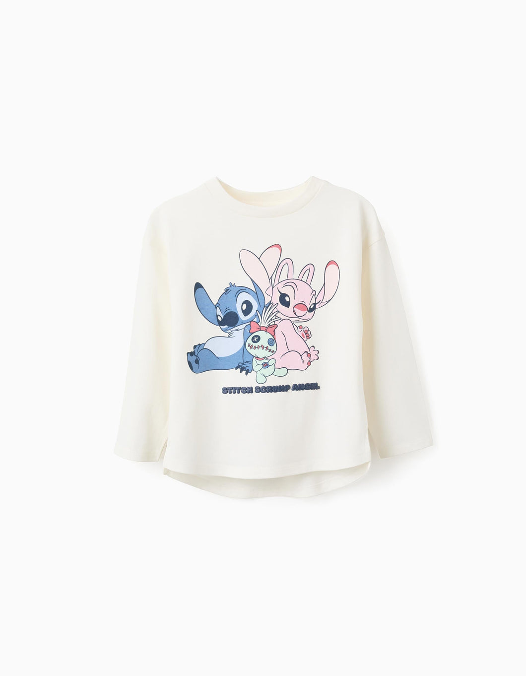 T-shirt de Manga Comprida para Menina 'Stitch, Scrump & Angel', Branco Zippy
