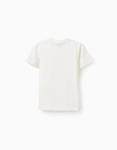 Carregar imagem no visualizador da galeria, T-shirt de algodão com estampado frontal Curiosity para menino, branco
