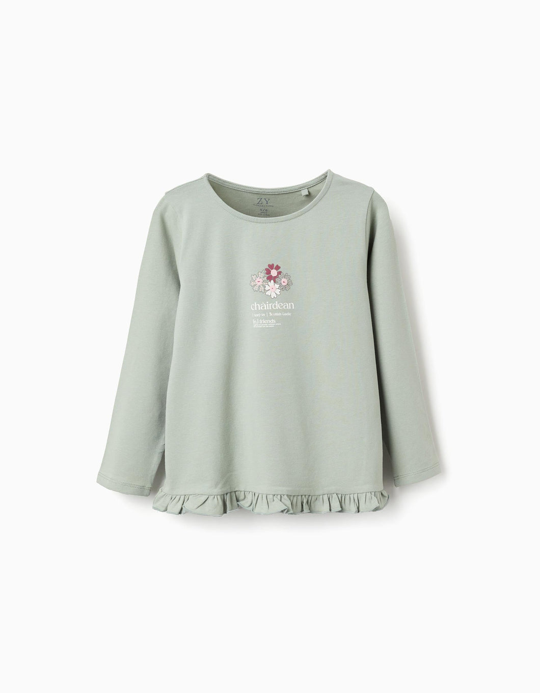 T-shirt de manga comprida com estampado em relevo para menina, verde Zippy