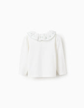 Carregar imagem no visualizador da galeria, T-shirt com Gola de Folhos e Bordados para Bebé Menina, Branco/Verde Água Zippy
