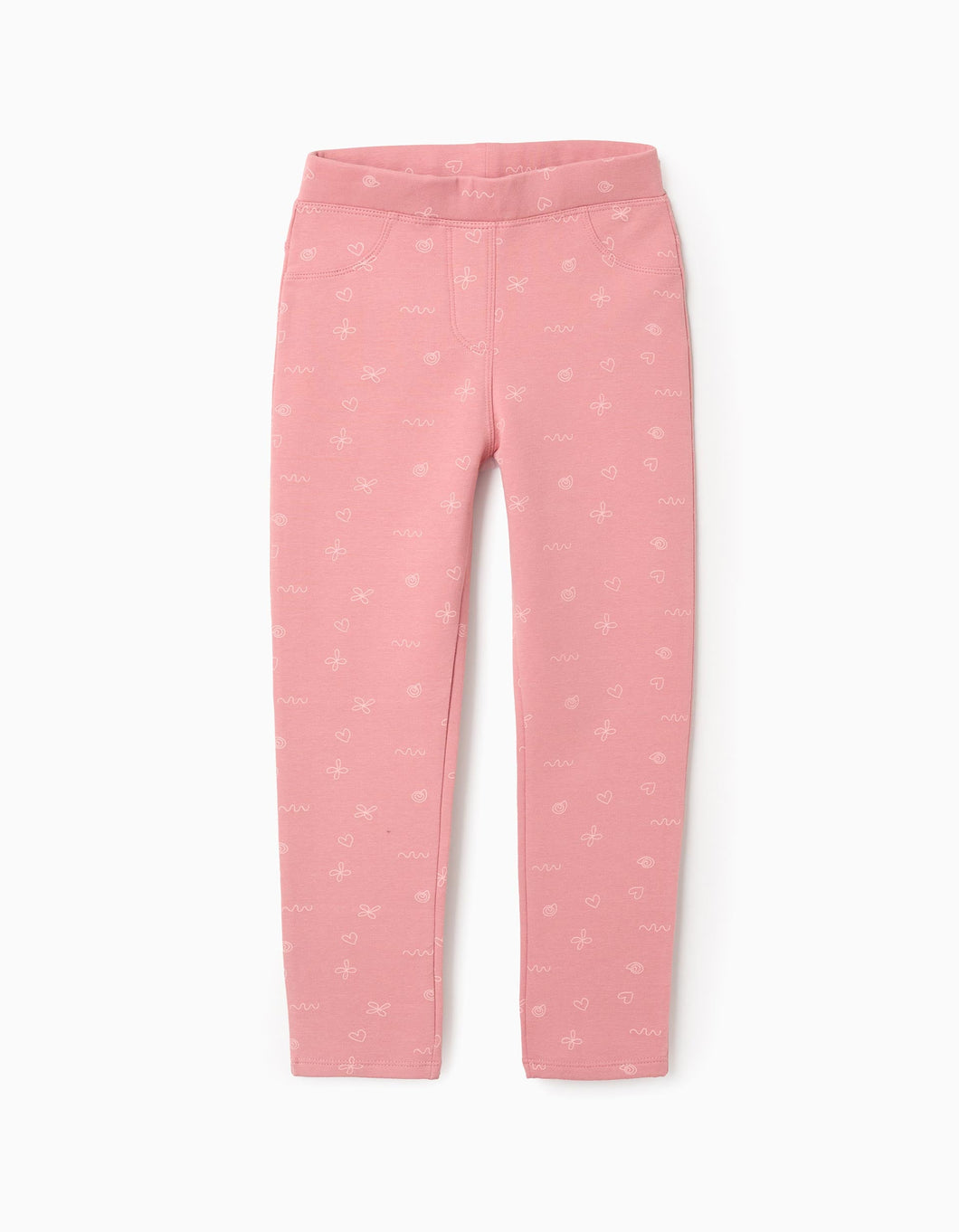 Jeggings Cardadas com Motivo para Menina, Rosa