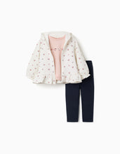 Carregar imagem no visualizador da galeria, Conjunto de 3 peças de algodão para bebé menina, branco/rosa/azul
