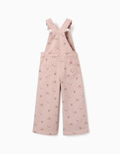 Carregar imagem no visualizador da galeria, Jardineiras wide leg de sarja com padrão floral para menina, rosa-claro
