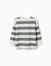 Carregar imagem no visualizador da galeria, T-shirt de manga comprida com riscas para menino, branco e verde
