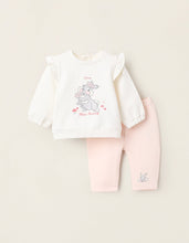 Carregar imagem no visualizador da galeria, Sweat + Calças Cardadas para Recém-Nascida &#39;Miss Bunny&#39;, Branco/Rosa Zippy
