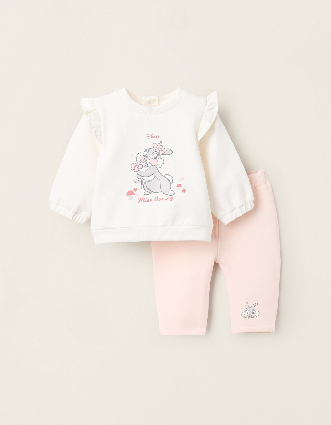Sweat + Calças Cardadas para Recém-Nascida 'Miss Bunny', Branco/Rosa Zippy