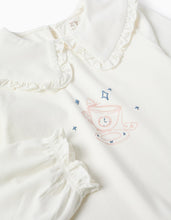 Carregar imagem no visualizador da galeria, T-shirt de manga comprida com gola de folhos para menina, branca
