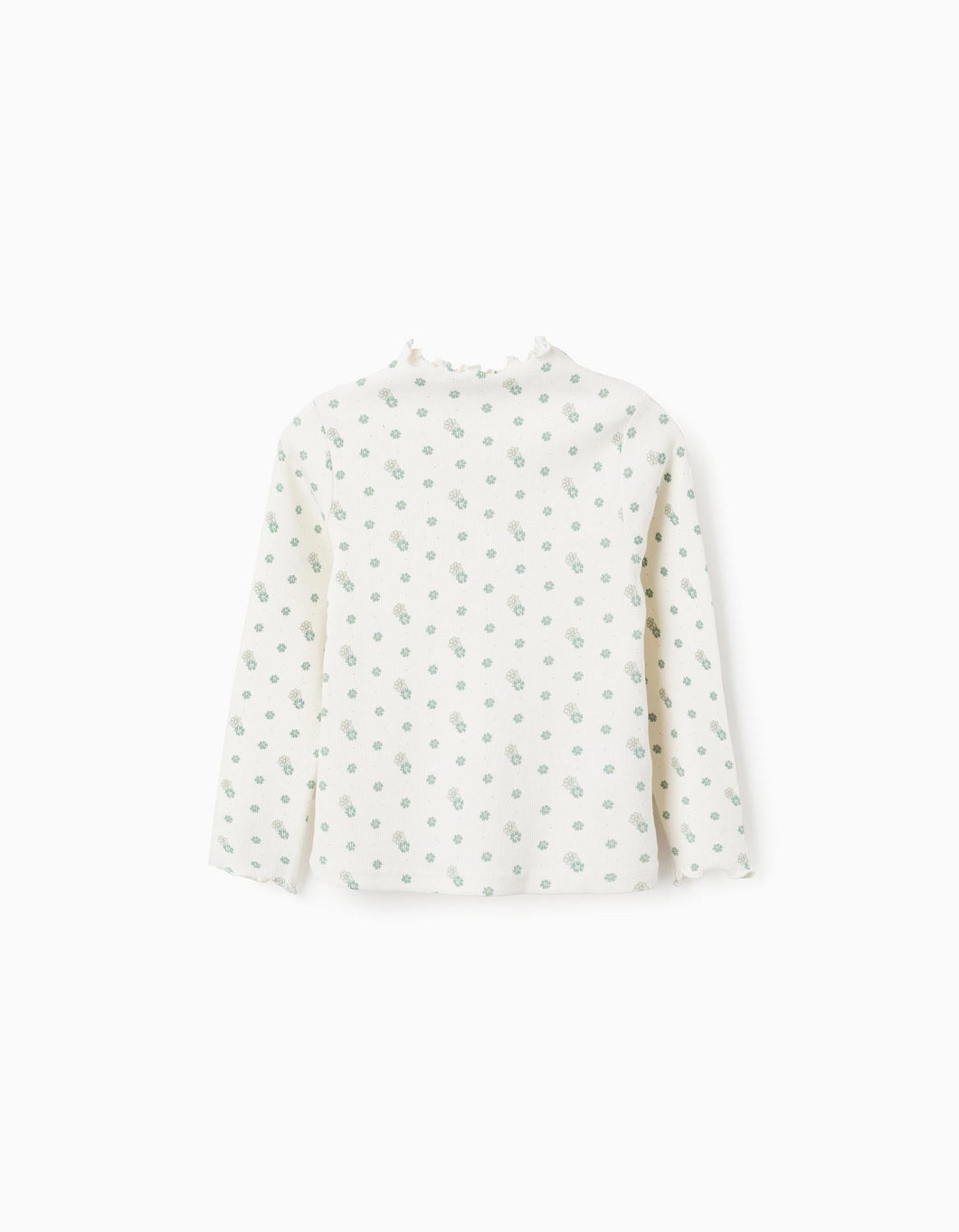 T-shirt Canelada de Manga Comprida com Motivo Floral para Menina, Branco Zippy