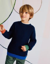 Carregar imagem no visualizador da galeria, Sweat de Algodão com Camisola de Malha com Detalhes Coloridos para Menino, Azul Escuro

