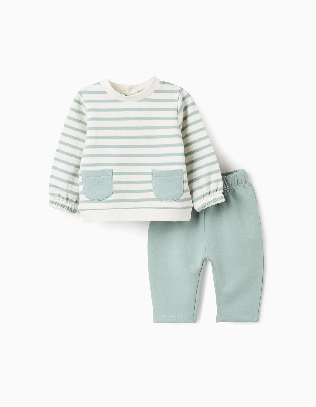 Sweat + Calças às Riscas para Recém-Nascida, Branco/Verde-Água Zippy