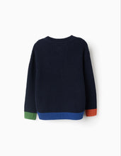 Carregar imagem no visualizador da galeria, Sweat de Algodão com Camisola de Malha com Detalhes Coloridos para Menino, Azul Escuro

