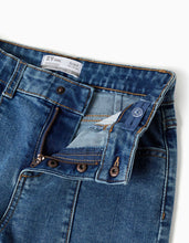 Carregar imagem no visualizador da galeria, Calças de ganga wide leg com bainhas desfiadas para menina, azul
