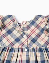 Carregar imagem no visualizador da galeria, Vestido de Algodão com Xadrez para Bebé Menina &#39;B&amp;S&#39;, Bege/Azul/Vermelho
