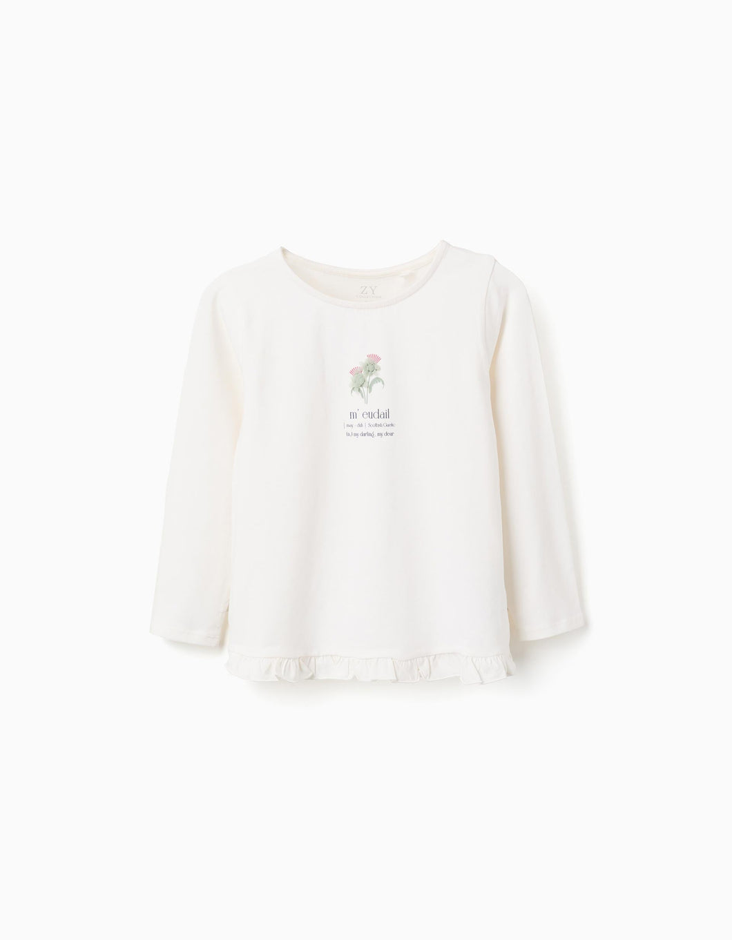 T-shirt de manga comprida com estampado em relevo para menina, branca Zippy