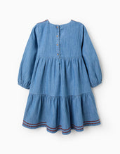 Carregar imagem no visualizador da galeria, Vestido de Ganga em Algodão com Bordados para Menina, Azul Zippy
